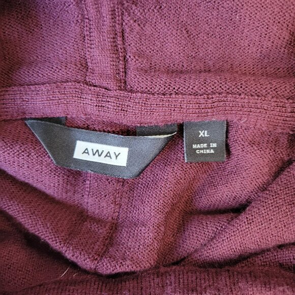 AWAY Travel Burgundy Red Merino Wool Drawstring Pullover Hoodie sz XL Autumn - Picture 4 of 6